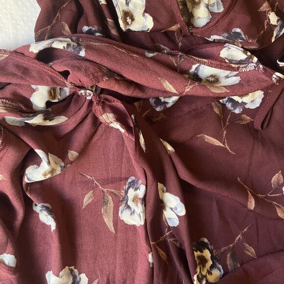 Xhilaration Women Dress L Plum Floral Wrap Dress Ruffle Sleeveless - Picture 4 of 10